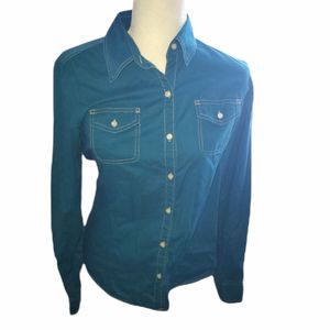 Tommy Hilfiger teal colered western button down woman's Medium